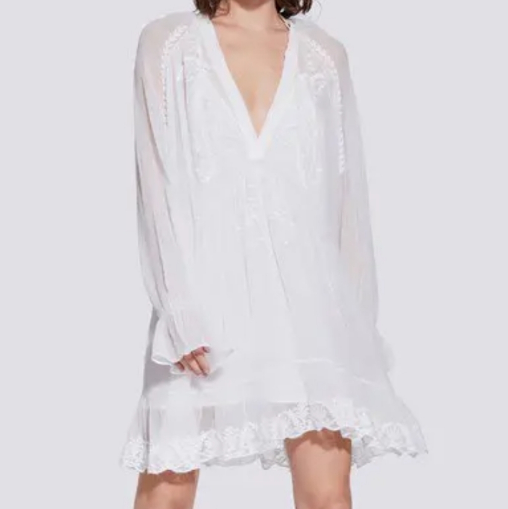Iro Paris Embroidered Long Sleeves White Dress.
